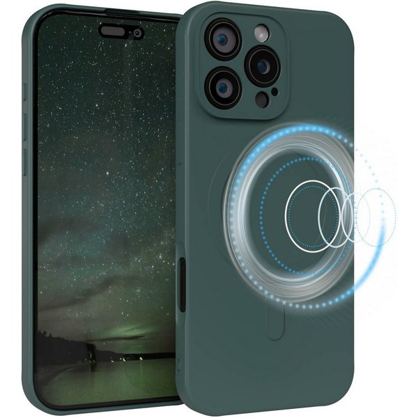 EAZY CASE Handyhülle für Apple iPhone 16 Pro Max Hülle Silikon 6,9 Zoll, MagSafe Case Silikon kratzfestes Bumper Cover Qi-Charging Dunkelgrün