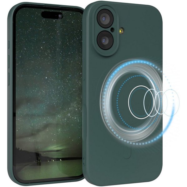 EAZY CASE Handyhülle für Apple iPhone 17 Hülle Silikon 6,3 Zoll, MagSafe Case Silikon kratzfestes Bumper Cover Qi-Charging Dunkelgrün
