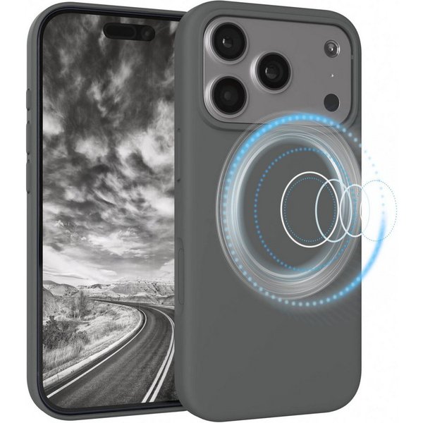 EAZY CASE Handyhülle für Apple iPhone 17 Pro Hülle Silikon 6,3 Zoll, TPU MagSafe Schutzhülle kratzfest Back Cover Kameraschutz Dunkelgrau