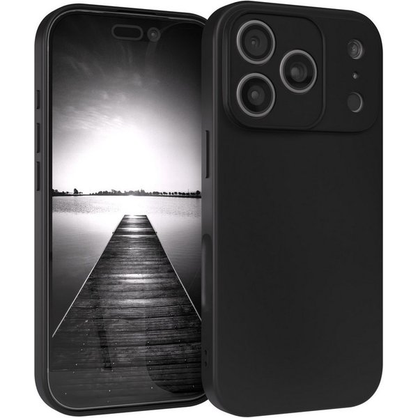 EAZY CASE Handyhülle für Apple iPhone 17 Pro Hülle Silikon 6,3 Zoll, Silikon Schutzhülle mit Kameraschutz kratzfest Back Cover Etui Schwarz