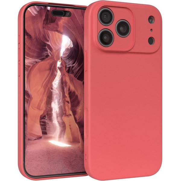 EAZY CASE Handyhülle für Apple iPhone 17 Pro Max Hülle Silikon 6,9 Zoll, Schutzhülle mit Kameraschutz stoßfest Telefonhülle Matt Rot / Hellrot