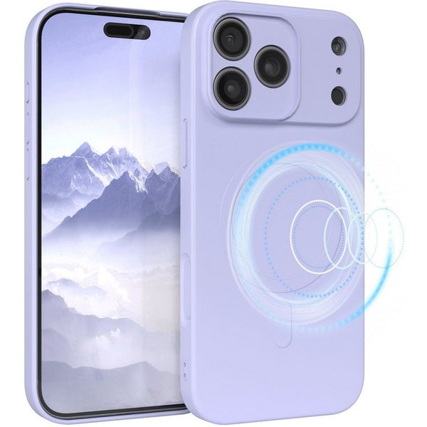 EAZY CASE Handyhülle für Apple iPhone 17 Pro Max Hülle Silikon 6,9 Zoll, MagSafe Soft-Silikonhülle kabelloses Laden matte Oberfläche Blau Lila