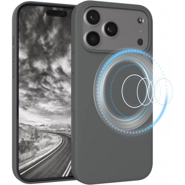 EAZY CASE Handyhülle für Apple iPhone 17 Pro Max Hülle Silikon 6,9 Zoll, TPU MagSafe Schutzhülle kratzfest Back Cover Kameraschutz Dunkelgrau