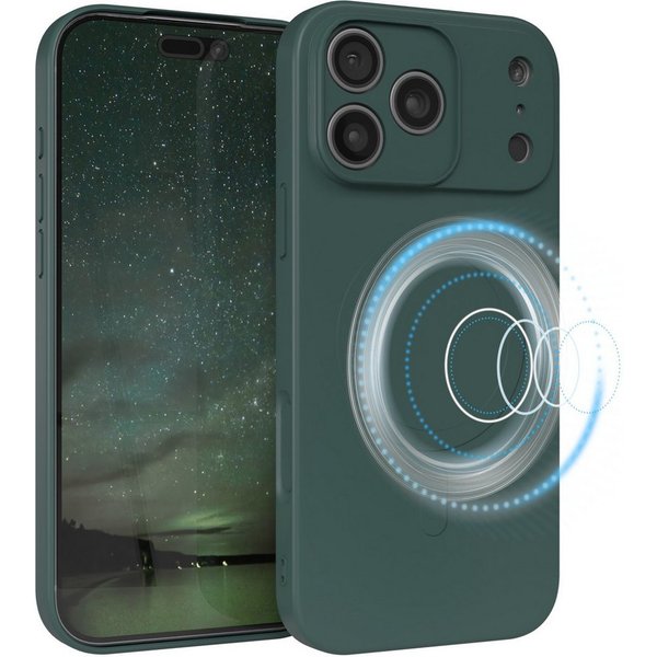 EAZY CASE Handyhülle für Apple iPhone 17 Pro Max Hülle Silikon 6,9 Zoll, MagSafe Case Silikon kratzfestes Bumper Cover Qi-Charging Dunkelgrün