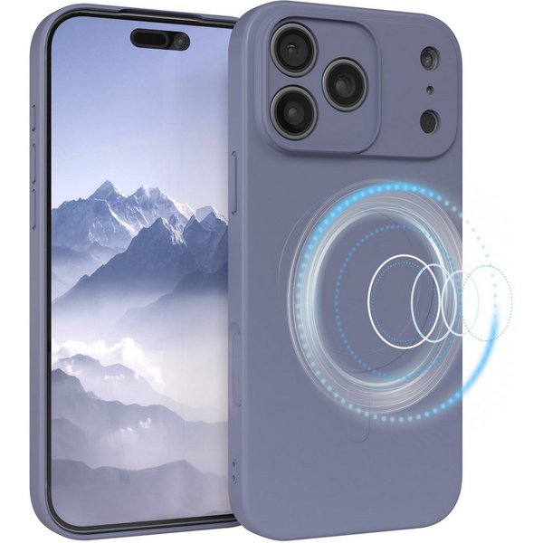 EAZY CASE Handyhülle für Apple iPhone 17 Pro Max Hülle Silikon 6,9 Zoll, Backcover MagSafe rutschfestes Soft-Touch Silikon matt Stahlblau