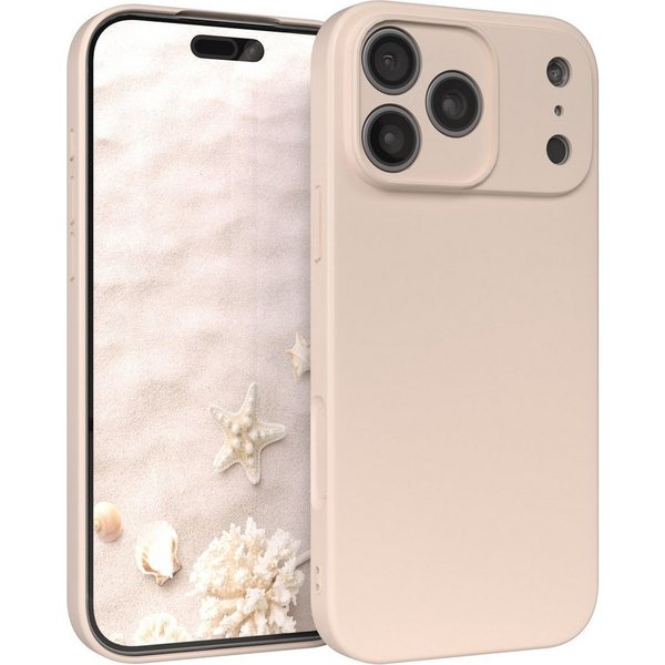 EAZY CASE Handyhülle für Apple iPhone 17 Pro Max Hülle Silikon 6,9 Zoll, Bumper Case Matt Slimcover Silikonschutzhülle elastisch Taupe / Beige