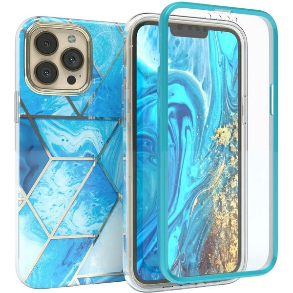 EAZY CASE Handyhülle IMD Fullcover Case für Apple iPhone 13 Pro Max 6,7 Zoll, Schutzfolie Schutzhülle mit Kameraschutz Komplettschutz Backcover Blau