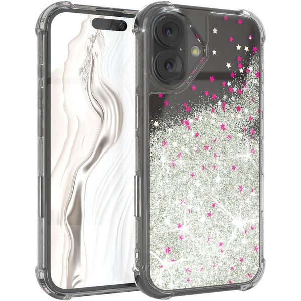 EAZY CASE Handyhülle Liquid Glittery Case für Apple iPhone 17 6,3 Zoll, Kratzfeste Silikonhülle stoßfestes Back Cover Phone Case Etui Silber
