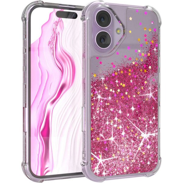 EAZY CASE Handyhülle Liquid Glittery Case für Apple iPhone 17 6,3 Zoll, Glitzerhülle Shiny Slimcover stoßfest Durchsichtig Bumper Case Pink
