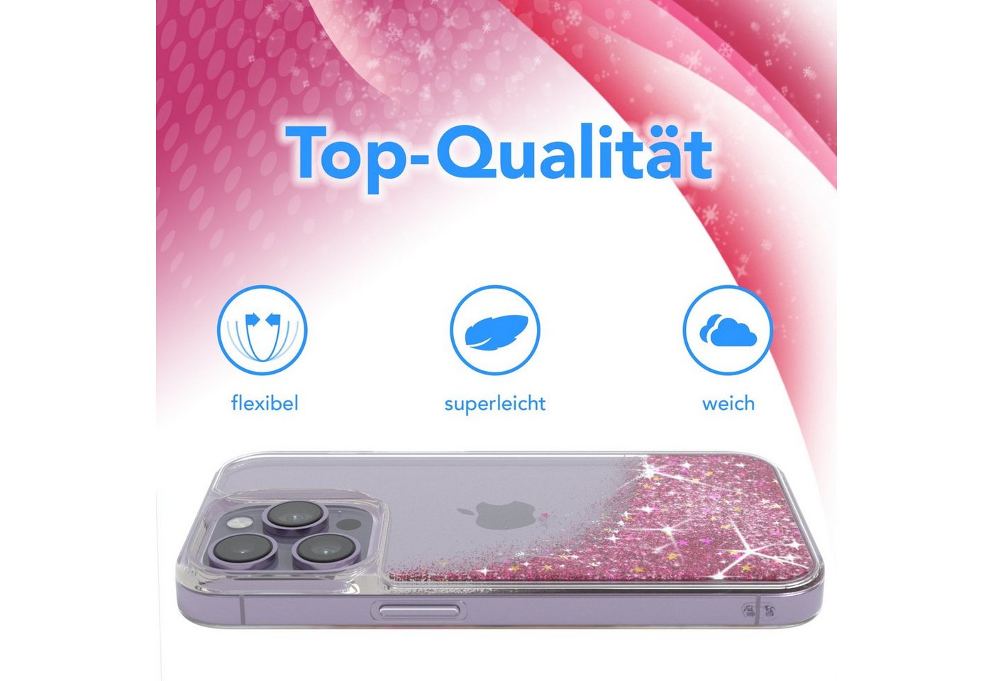EAZY CASE Handyhülle Liquid Glittery Case für Apple iPhone 14 Pro 6,1 Zoll, Glitzerhülle Shiny Slimcover stoßfest Durchsichtig Bumper Case Pink – Bild 3 von 5