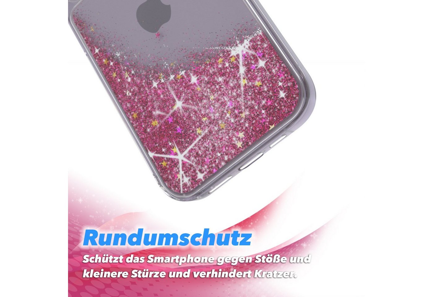 EAZY CASE Handyhülle Liquid Glittery Case für Apple iPhone 14 Pro 6,1 Zoll, Glitzerhülle Shiny Slimcover stoßfest Durchsichtig Bumper Case Pink – Bild 5 von 5