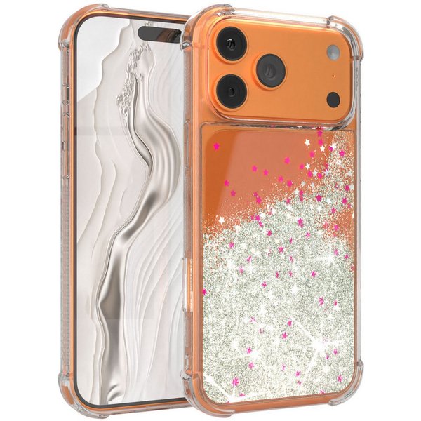 EAZY CASE Handyhülle Liquid Glittery Case für Apple iPhone 17 Pro Max 6,9 Zoll, Kratzfeste Silikonhülle stoßfestes Back Cover Phone Case Etui Silber