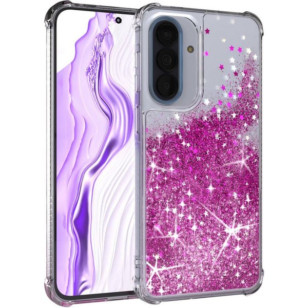 EAZY CASE Handyhülle Liquid Glittery Case für Samsung Galaxy A57 6,7 Zoll, Bumper Case Back Cover Glitter Glossy Handyhülle Etui Violett Lila