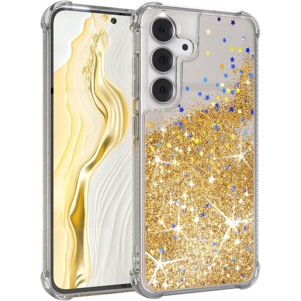 EAZY CASE Handyhülle Liquid Glittery Case für Samsung Galaxy S25 FE 6,7 Zoll, Durchsichtig Back Case Handy Softcase Silikonhülle Glitzer Cover Gold