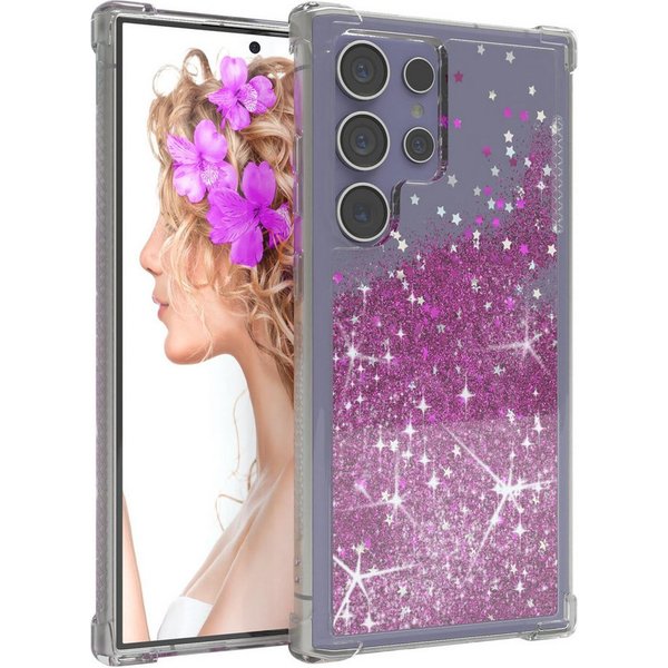EAZY CASE Handyhülle Liquid Glittery Case für Samsung Galaxy S24 Ultra 6,8 Zoll, Bumper Case Back Cover Glitter Glossy Handyhülle Etui Violett Lila