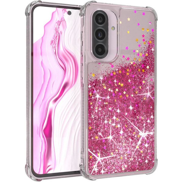 EAZY CASE Handyhülle Liquid Glittery Case für Samsung Galaxy A56 5G 6,7 Zoll, Glitzerhülle Shiny Slimcover stoßfest Durchsichtig Bumper Case Pink