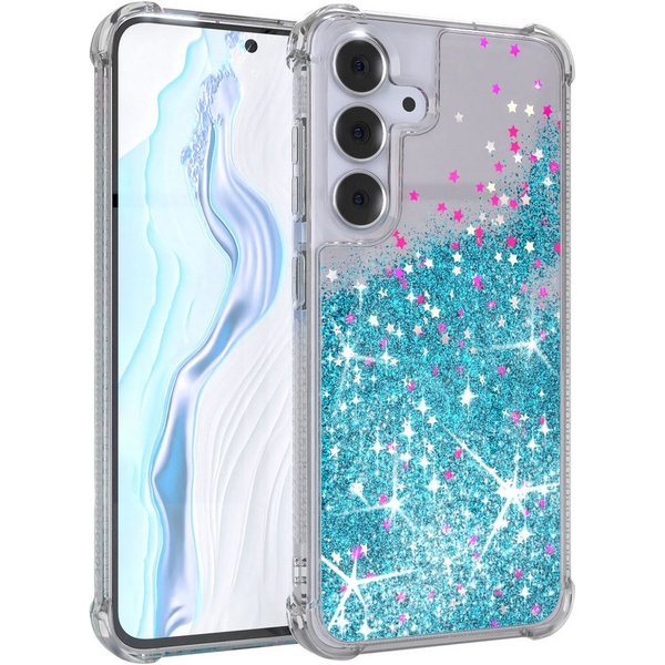 EAZY CASE Handyhülle Liquid Glittery Case für Samsung Galaxy S25 FE 6,7 Zoll, Gloss Slimcover Girly Backcover Bling Phone Case kratzfeste Cover Blau