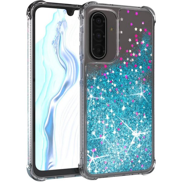 EAZY CASE Handyhülle Liquid Glittery Case für Samsung Galaxy A17 6,7 Zoll, Gloss Slimcover Girly Backcover Bling Phone Case kratzfeste Cover Blau