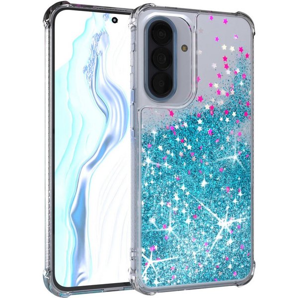 EAZY CASE Handyhülle Liquid Glittery Case für Samsung Galaxy A57 6,7 Zoll, Gloss Slimcover Girly Backcover Bling Phone Case kratzfeste Cover Blau