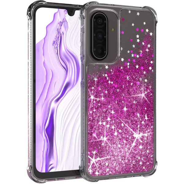 EAZY CASE Handyhülle Liquid Glittery Case für Samsung Galaxy A17 6,7 Zoll, Bumper Case Back Cover Glitter Glossy Handyhülle Etui Violett Lila