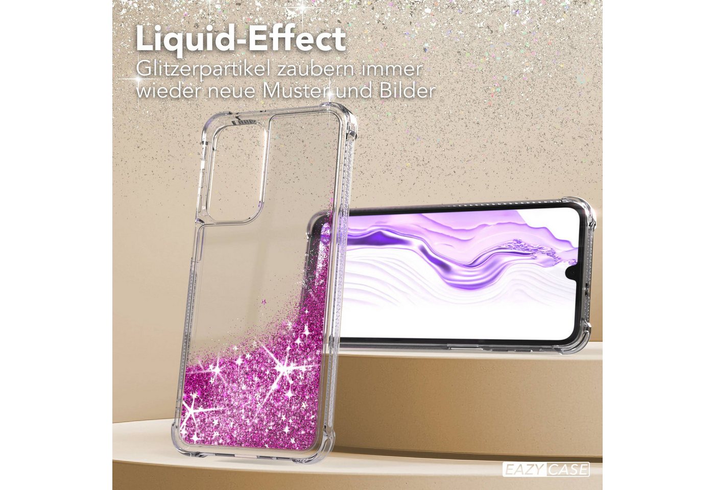 EAZY CASE Handyhülle Liquid Glittery Case für Samsung Galaxy A17 6,7 Zoll, Bumper Case Back Cover Glitter Glossy Handyhülle Etui Violett Lila – Bild 4 von 5