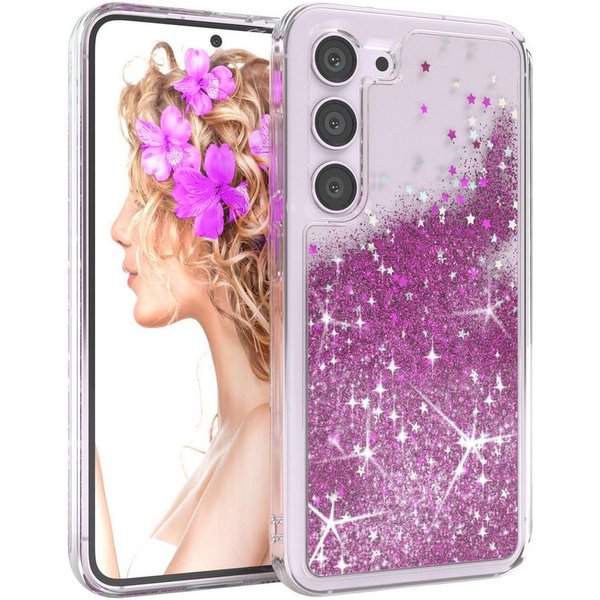 EAZY CASE Handyhülle Liquid Glittery Case für Samsung Galaxy S23 6,1 Zoll, Bumper Case Back Cover Glitter Glossy Handyhülle Etui Violett Lila