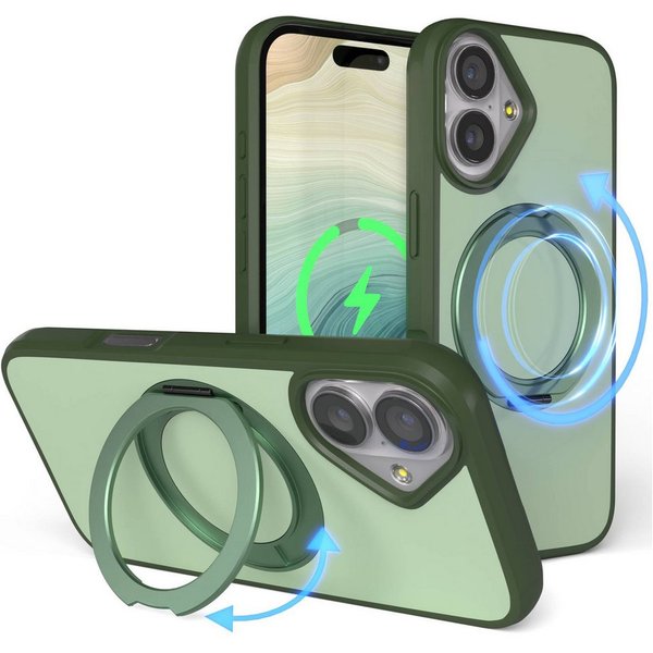 EAZY CASE Handyhülle Outdoor Apple iPhone 17 Case MagSafe Rotation Ring 6,3 Zoll, Backcover Case mit Rotation Ring Outdoor Hülle aufstellbar Dunkelgrün