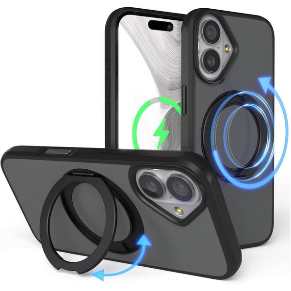 EAZY CASE Handyhülle Outdoor Apple iPhone 17 Case MagSafe Rotation Ring 6,3 Zoll, Outdoor Handy Hülle Bumper Schutzhülle Slim mit Kameraschutz Schwarz