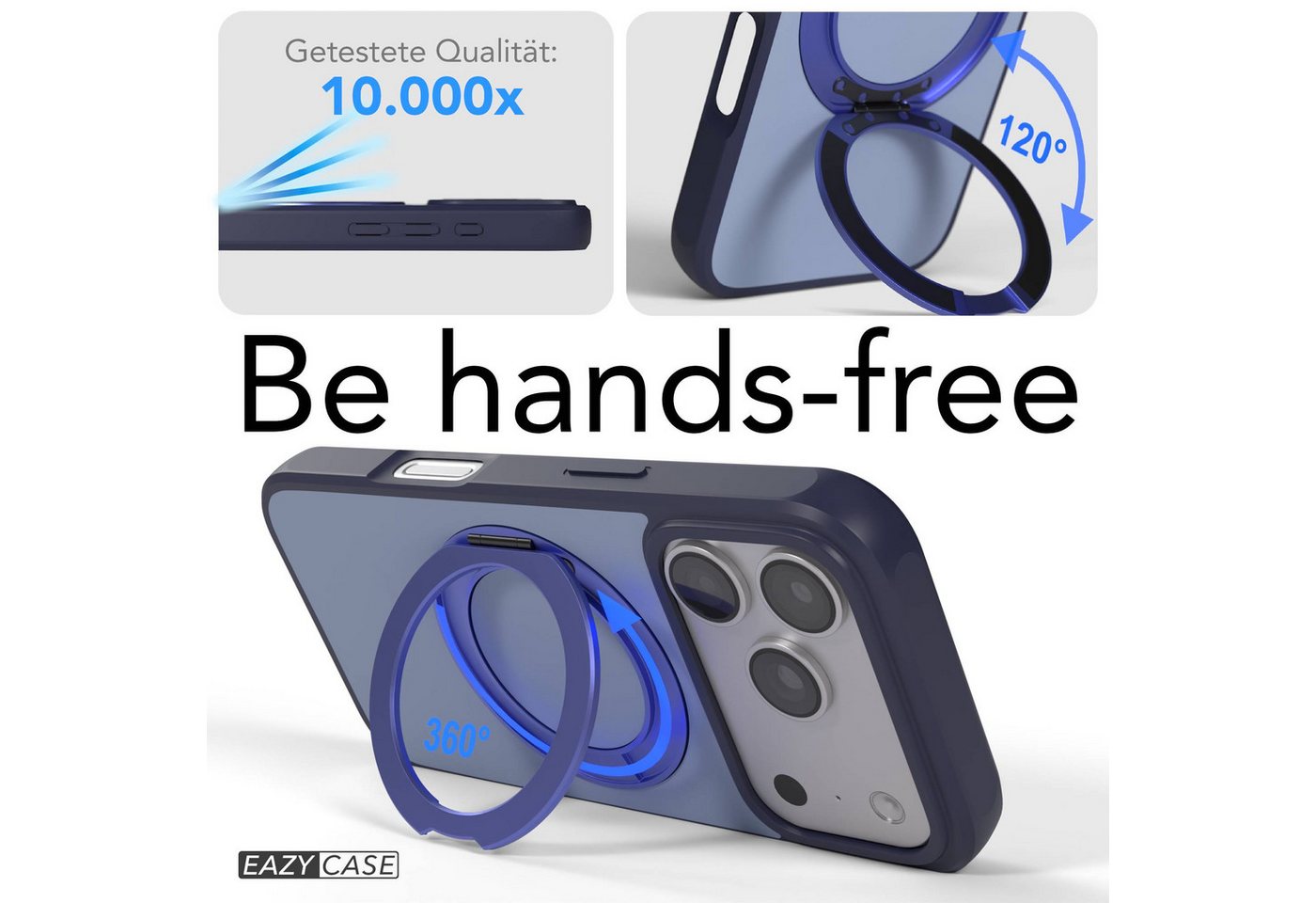 EAZY CASE Handyhülle Outdoor Apple iPhone 17 Pro Case MagSafe Rotation Ring 6,3 Zoll, Outdoor Handy Hülle mit Rotation Ring Stoßfest aufstellbar Dunkelblau – Bild 5 von 5