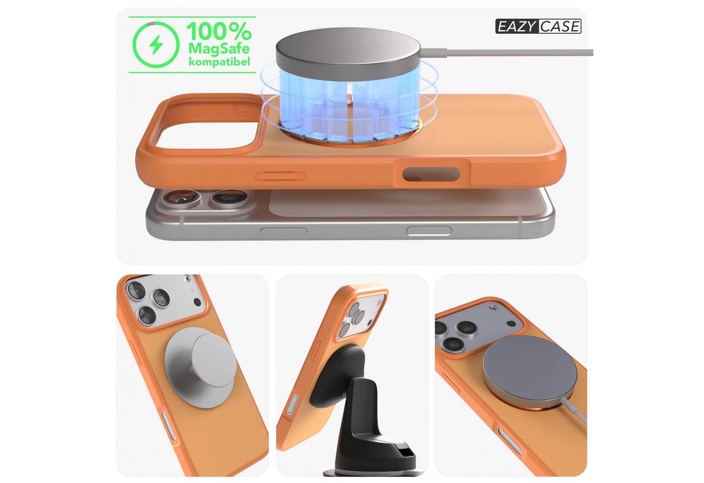 EAZY CASE Handyhülle Outdoor Apple iPhone 17 Pro Max Case MagSafe Rotation Ring 6,9 Zoll, Slimcover Handyhülle Outdoor zum Aufstellen mit Ring modern in Orange – Bild 4 von 5