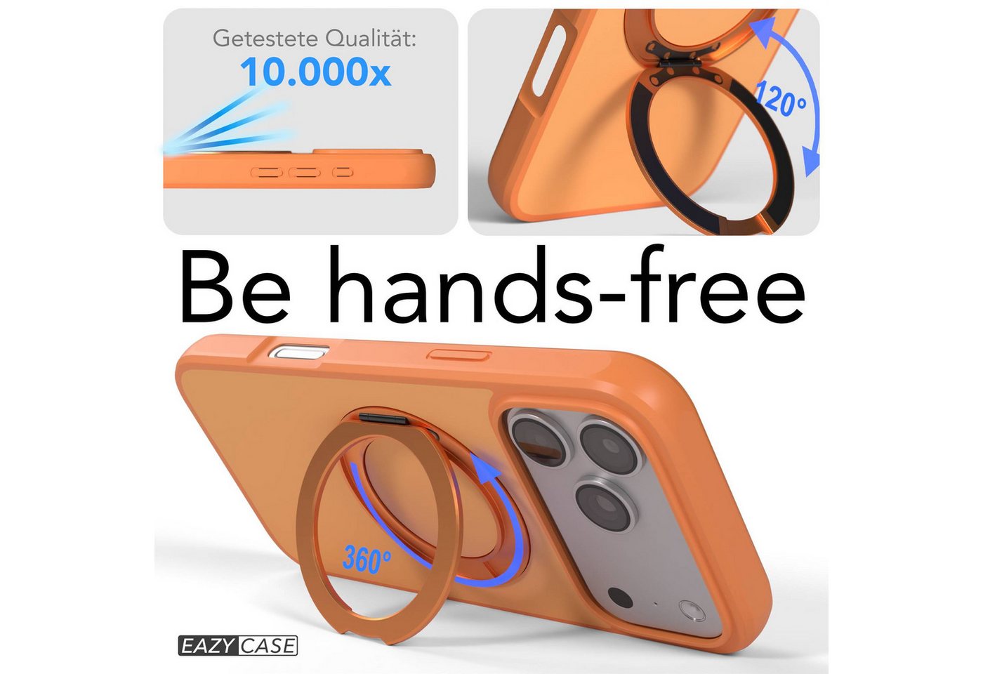 EAZY CASE Handyhülle Outdoor Apple iPhone 17 Pro Max Case MagSafe Rotation Ring 6,9 Zoll, Slimcover Handyhülle Outdoor zum Aufstellen mit Ring modern in Orange – Bild 5 von 5