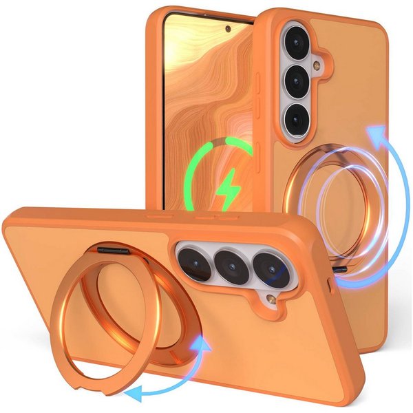 EAZY CASE Handyhülle Outdoor Galaxy S26 Case mit MagSafe Rotation Ring 6,3 Zoll, Slimcover Handyhülle Outdoor zum Aufstellen mit Ring modern in Orange