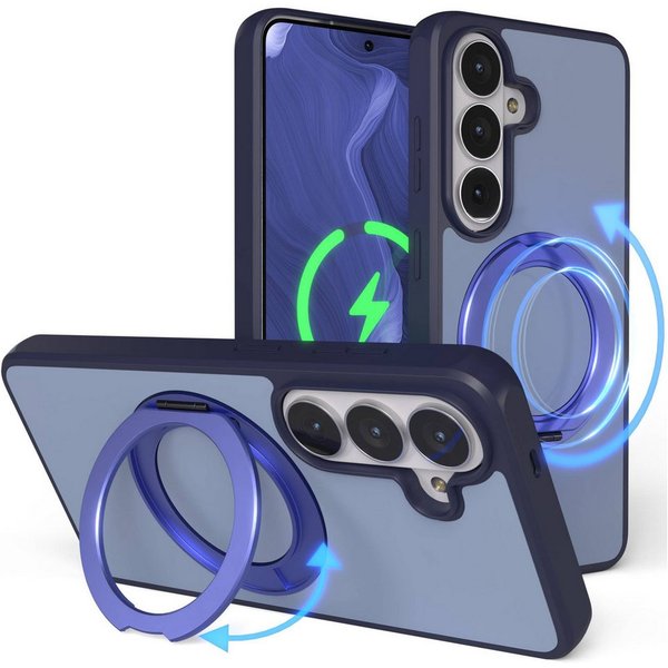 EAZY CASE Handyhülle Outdoor Galaxy S26 Case mit MagSafe Rotation Ring 6,3 Zoll, Outdoor Handy Hülle mit Rotation Ring Stoßfest aufstellbar Dunkelblau
