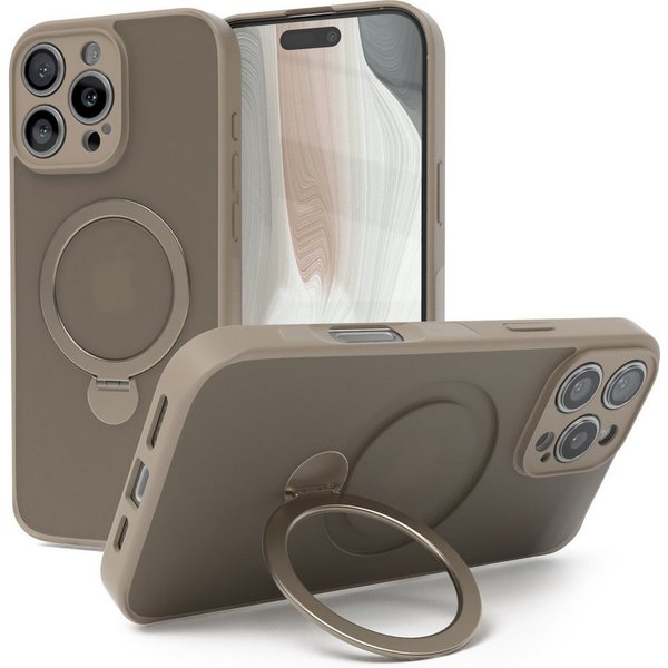 EAZY CASE Handyhülle Outdoor iPhone 16 Pro Max Case MagSafe Ring 6,9 Zoll, Outdoor Handy Hülle stoßfest Silikon Case Schutzhülle Bumper Goldbraun
