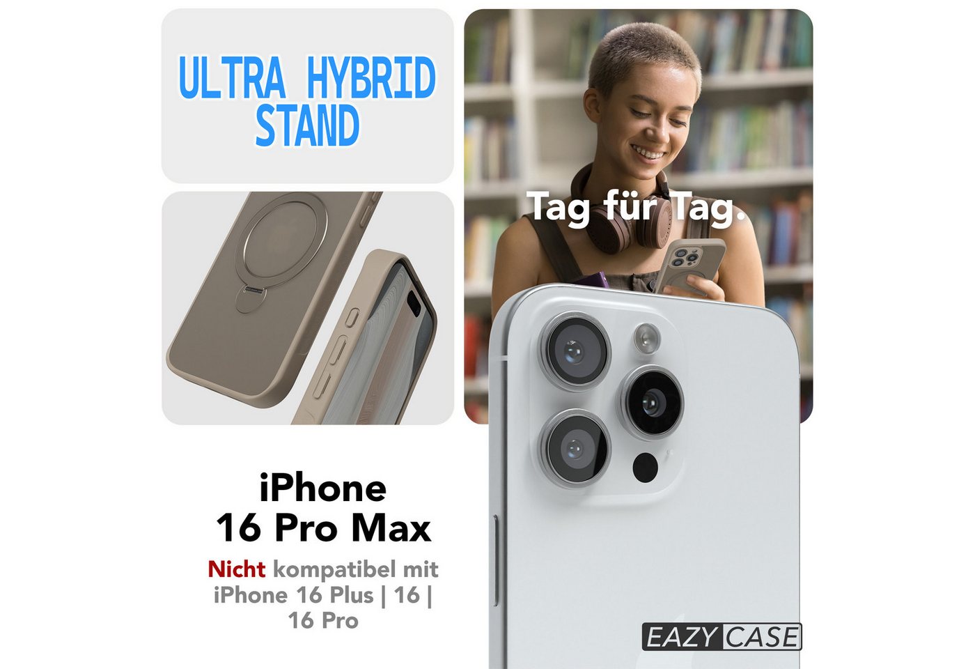 EAZY CASE Handyhülle Outdoor iPhone 16 Pro Max Case MagSafe Ring 6,9 Zoll, Outdoor Handy Hülle stoßfest Silikon Case Schutzhülle Bumper Goldbraun – Bild 2 von 5