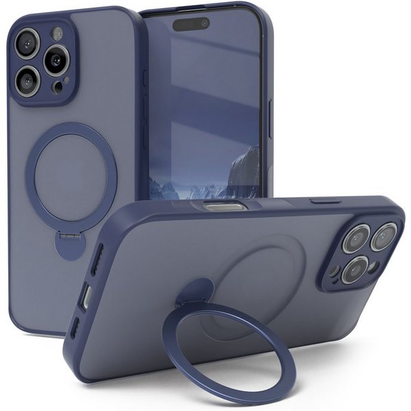 EAZY CASE Handyhülle Outdoor iPhone 16 Pro Max Case MagSafe Ring 6,9 Zoll, Outdoor Handy Hülle Etui Schutzhülle Slim mit Kameraschutz Blau
