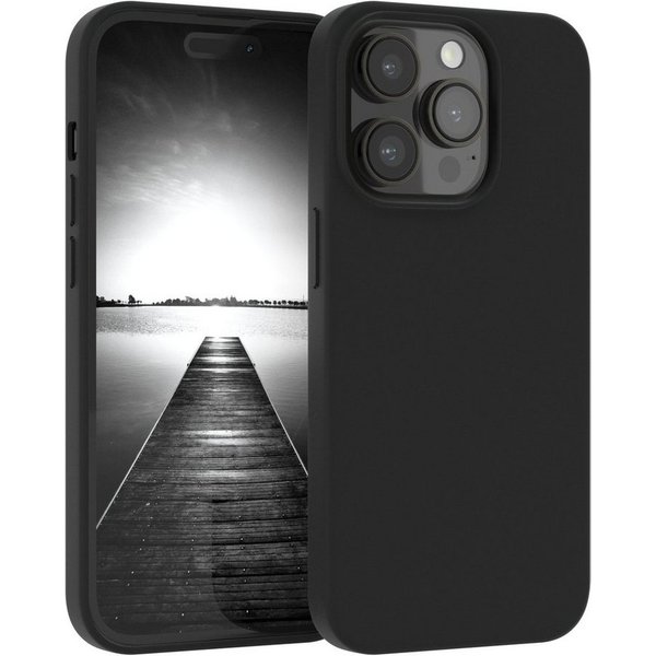 EAZY CASE Handyhülle Premium Silikon Case für Apple iPhone 14 Pro 6,1 Zoll, Hülle mit Kameraschutz Bumper Silikonhülle stoßfest Slimcover Schwarz