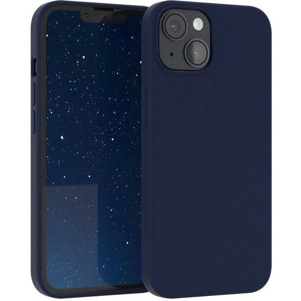 EAZY CASE Handyhülle Premium Silikon Case für Apple iPhone 14 6,1 Zoll, Handy Softcase Hülle Silikon mit Displayschutz Case Blau / Nachtblau