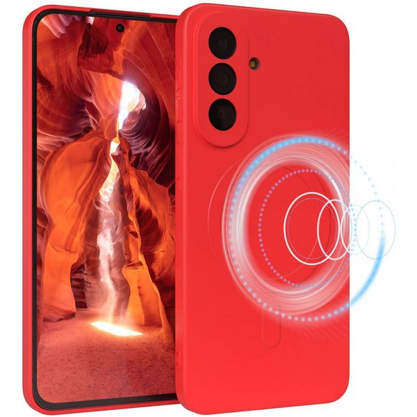 EAZY CASE Handyhülle Samsung Galaxy A57 MagSafe TPU / Silicon Coating Case 6,7 Zoll, MagSafe Handycover Silikon Softcase matt stoßfest Kamera-Bumper Rot