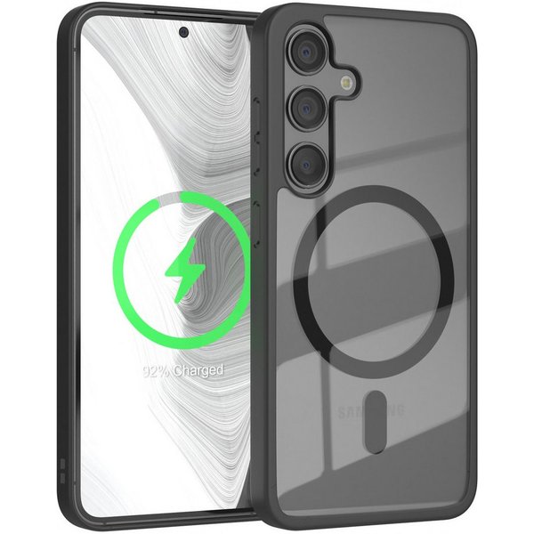 EAZY CASE Handyhülle Transparente Hülle mit MagSafe Samsung Galaxy S24 6,2 Zoll, Qi Charging kompatibel, Silicon Case, Slimcover Displayschutz, Schwarz