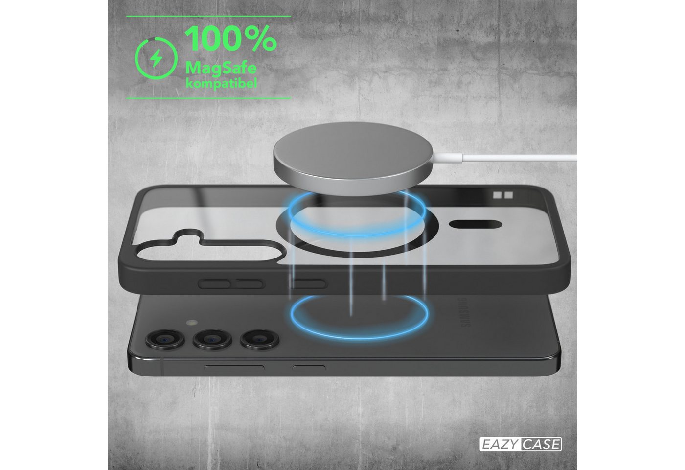 EAZY CASE Handyhülle Transparente Hülle mit MagSafe Samsung Galaxy S24 6,2 Zoll, Qi Charging kompatibel, Silicon Case, Slimcover Displayschutz, Schwarz – Bild 3 von 5