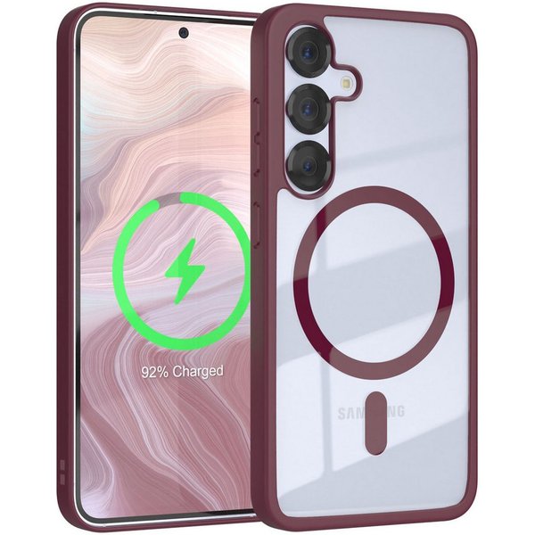 EAZY CASE Handyhülle Transparente Hülle mit MagSafe Samsung Galaxy S25 6,2 Zoll, Back Cover Slimcover mit Displayschutz, Magsafefunktion, Bumper, Beere