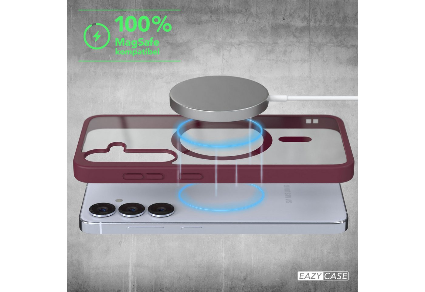 EAZY CASE Handyhülle Transparente Hülle mit MagSafe Samsung Galaxy S25 6,2 Zoll, Back Cover Slimcover mit Displayschutz, Magsafefunktion, Bumper, Beere – Bild 3 von 5