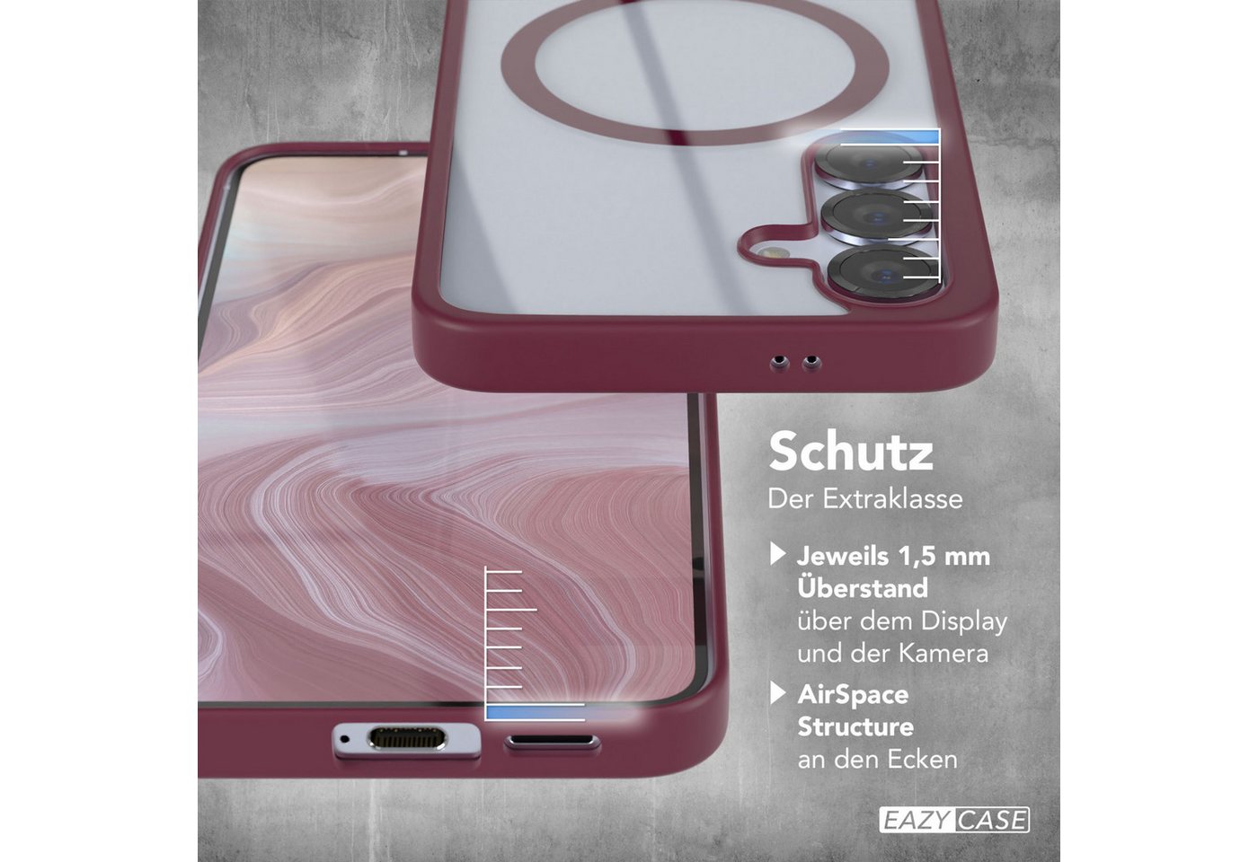EAZY CASE Handyhülle Transparente Hülle mit MagSafe Samsung Galaxy S25 6,2 Zoll, Back Cover Slimcover mit Displayschutz, Magsafefunktion, Bumper, Beere – Bild 4 von 5