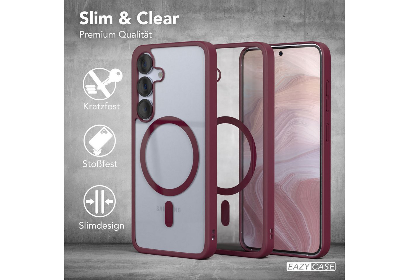 EAZY CASE Handyhülle Transparente Hülle mit MagSafe Samsung Galaxy S25 6,2 Zoll, Back Cover Slimcover mit Displayschutz, Magsafefunktion, Bumper, Beere – Bild 5 von 5