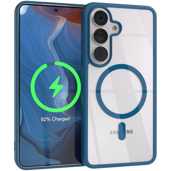 EAZY CASE Handyhülle Transparente Hülle mit MagSafe Samsung Galaxy S26 6,3 Zoll, Silikon Handyhülle, Schutzhülle mit Kameraschutz, Etui magnetisch Blau