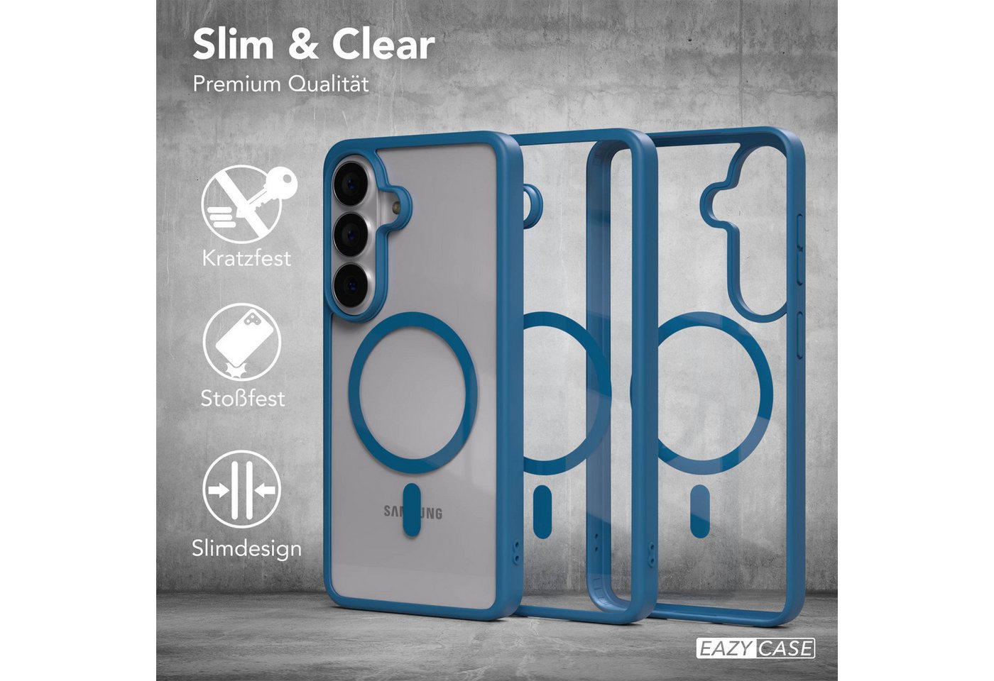EAZY CASE Handyhülle Transparente Hülle mit MagSafe Samsung Galaxy S26 6,3 Zoll, Silikon Handyhülle, Schutzhülle mit Kameraschutz, Etui magnetisch Blau – Bild 5 von 5