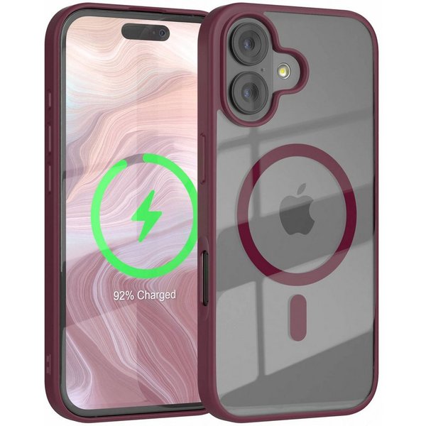 EAZY CASE Handyhülle Transparente Hülle mit MagSafe für iPhone 17 6,3 Zoll, Back Cover Slimcover mit Displayschutz, Magsafefunktion, Bumper, Beere