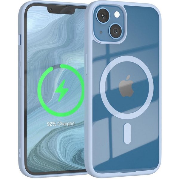 EAZY CASE Handyhülle Transparente Hülle mit MagSafe für iPhone 13 6,1 Zoll, Softcase, Schutzhülle mit Displayschutz, stoßfest, kratzfest, Hellblau