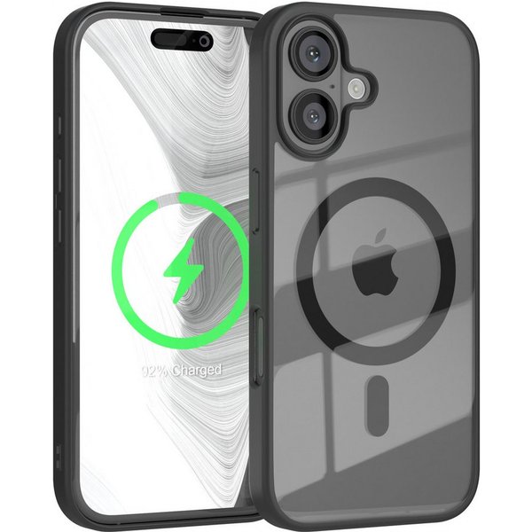 EAZY CASE Handyhülle Transparente Hülle mit MagSafe für iPhone 16 6,1 Zoll, Qi Charging kompatibel, Silicon Case, Slimcover Displayschutz, Schwarz